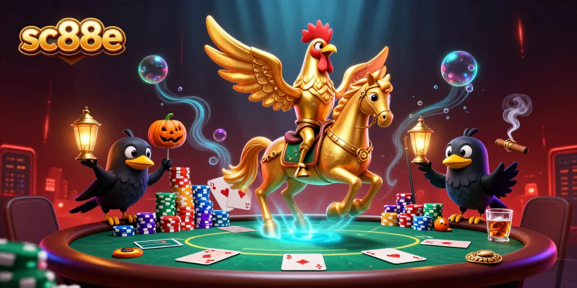 Engage in thrilling action at sc88e with a vibrant poker scene featuring a golden rooster.