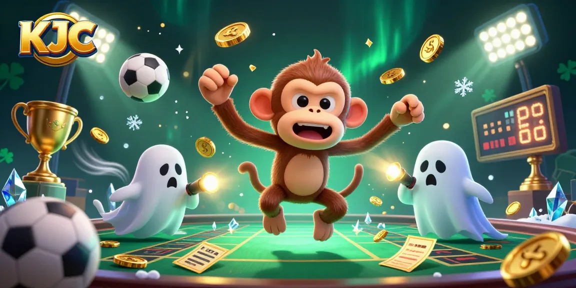 KJC showcases mystical casino adventures with a playful monkey juggling golden treasures and a curious pup tracking it.