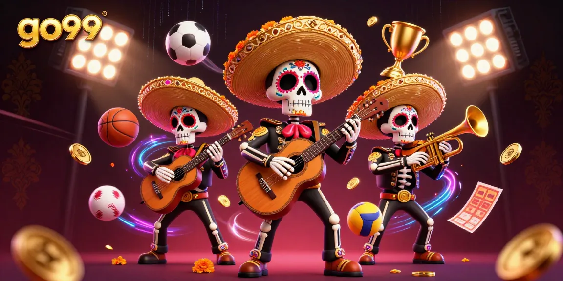 Experience lively celebrations with the go99 mariachi at a vibrant sports betting event surrounded by dynamic game elements.