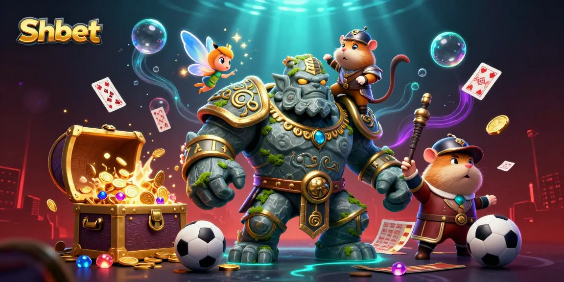 Shbet gaming scene showcasing magical characters amid exciting sports betting elements and treasures.
