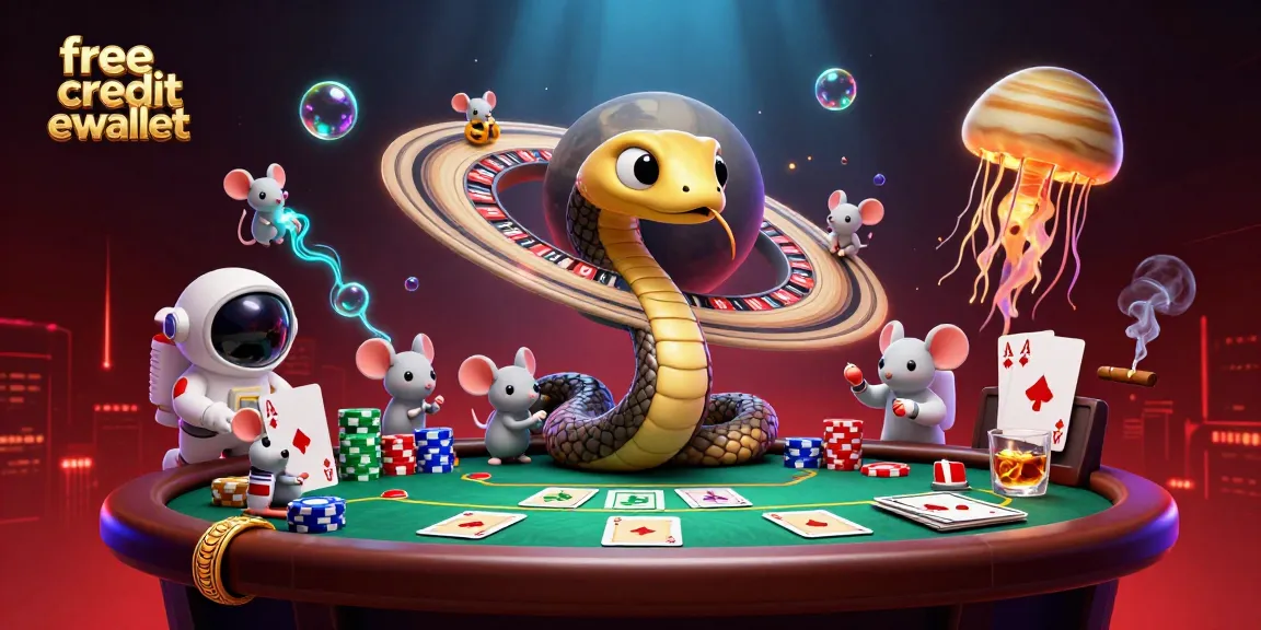 Engage with the vibrant free credit ewallet scene featuring a cosmic roulette and astronaut mice placing bets.