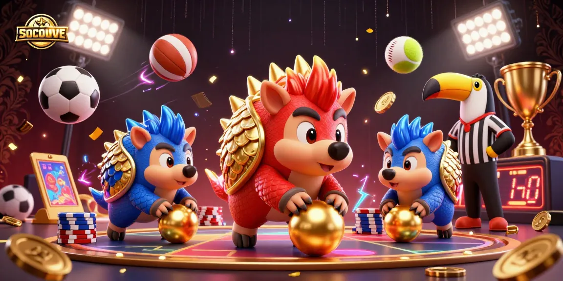 SOCOLIVE pangolins in armor playing through poker chips in a vibrant casino scene
