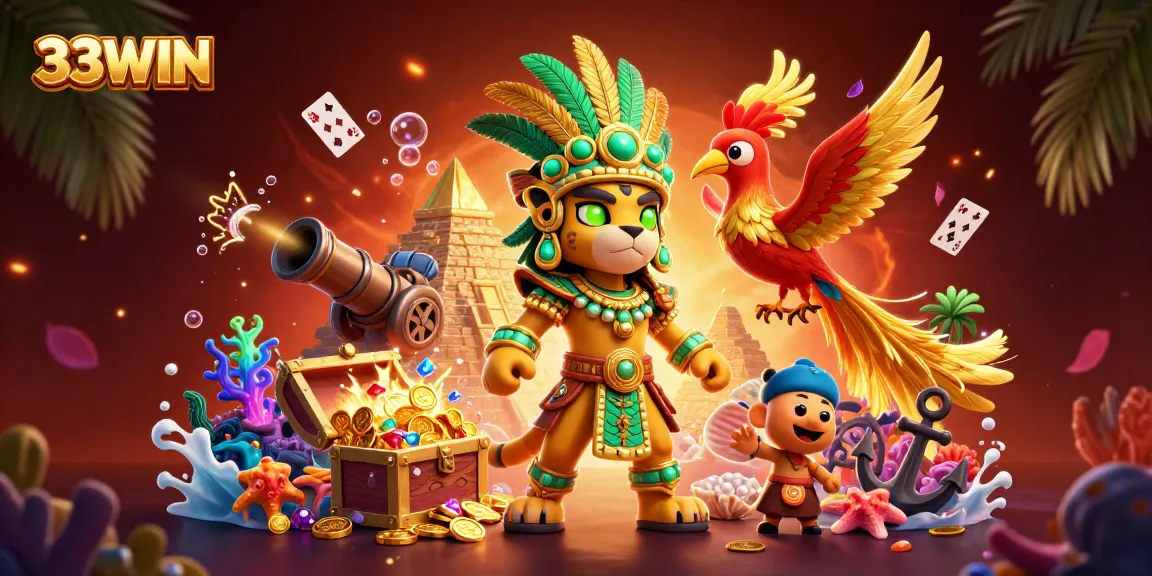 Experience exhilarating gameplay with 33WIN, as vibrant characters and treasures come alive in a captivating casino scene.