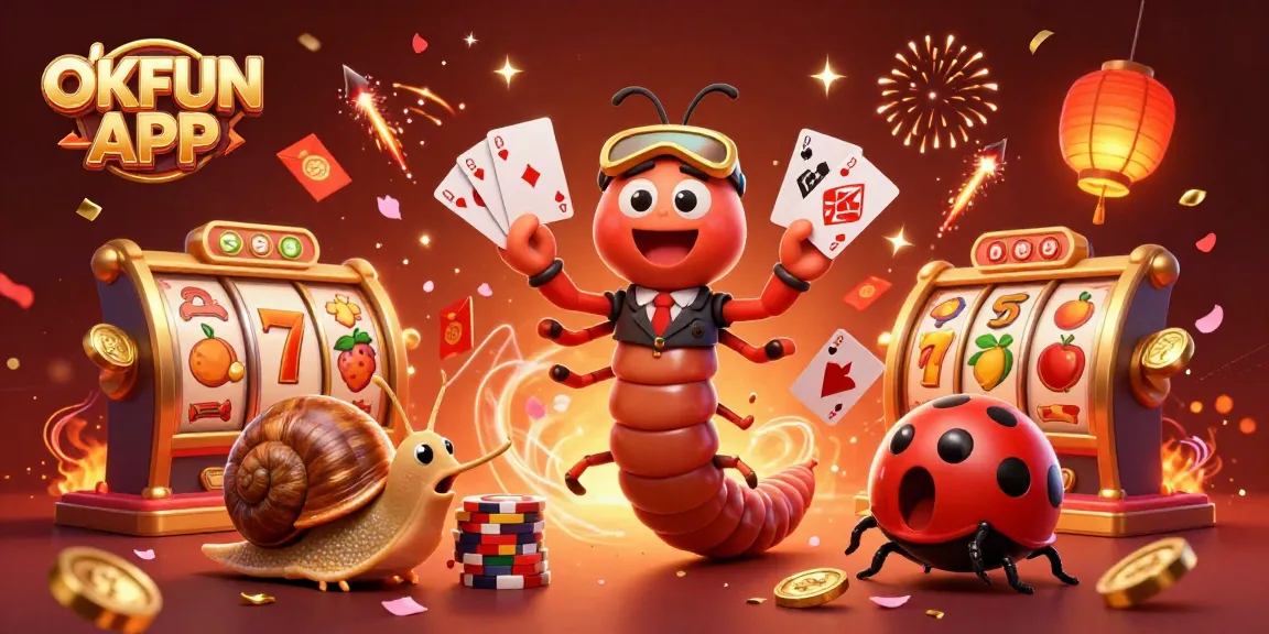 Engage with the exciting world of OKFUN APP as a 3D millipede dealer manages a thrilling game of slots.