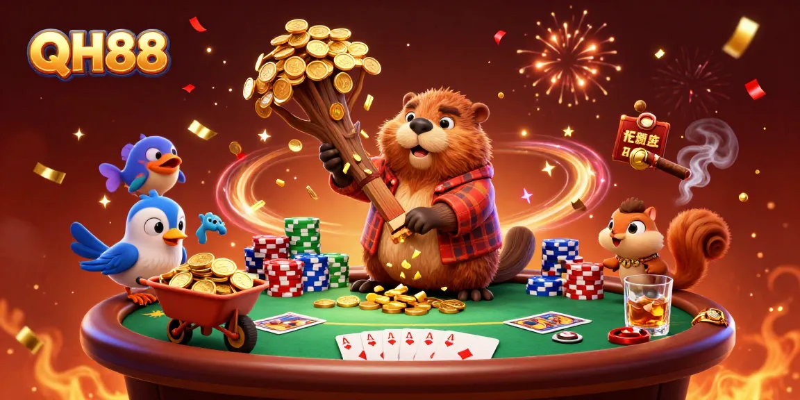 Engage in thrilling fishing adventures with QH88 as our charming cartoon beaver collects golden coins.