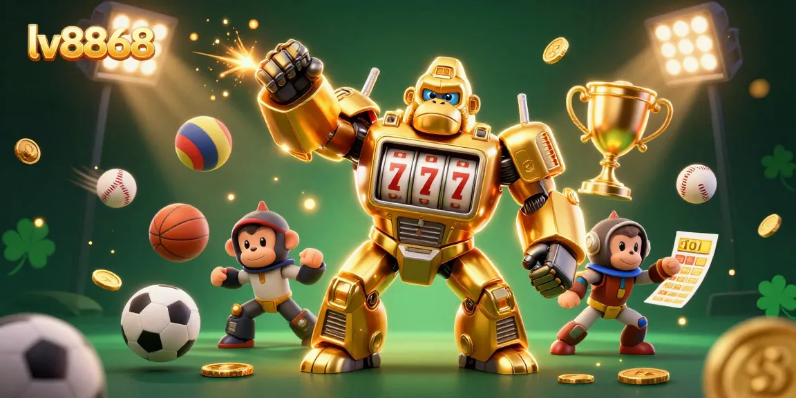 Experience thrilling gameplay at lv8868 with a golden mech amidst an explosive casino atmosphere.