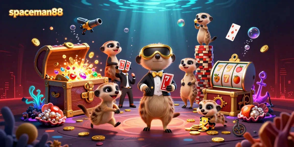 Experience the excitement with spaceman88 as meerkats run a vibrant casino filled with treasure and games.