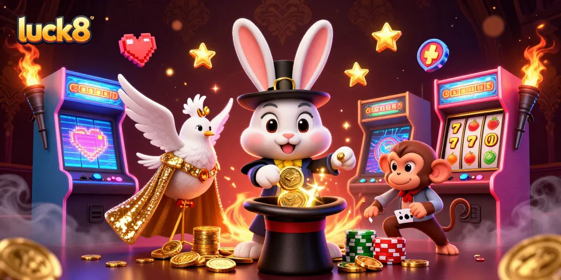 Experience luck8 with a vibrant 3D casino scene showcasing magical characters and exciting slot game elements.