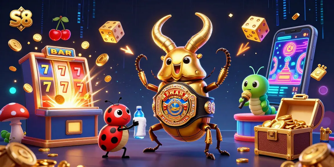 S8 showcases a 3D cartoon boxing beetle amidst dynamic casino elements, igniting excitement in sports betting.