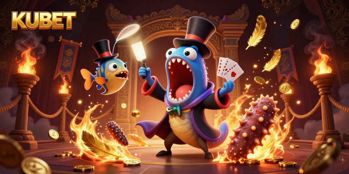 KUBET excels in an enchanting underwater casino scene featuring a magician eel and an anglerfish spotlighting a fantastical magic act.