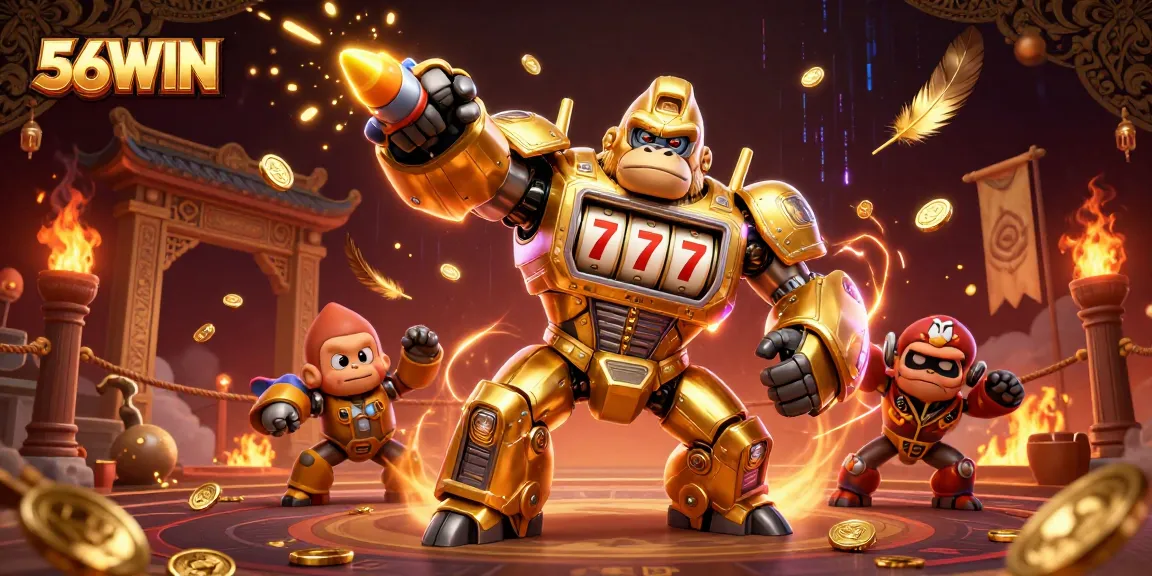 Experience thrilling gameplay with 56WIN's dynamic casino adventure featuring a golden gorilla mech.