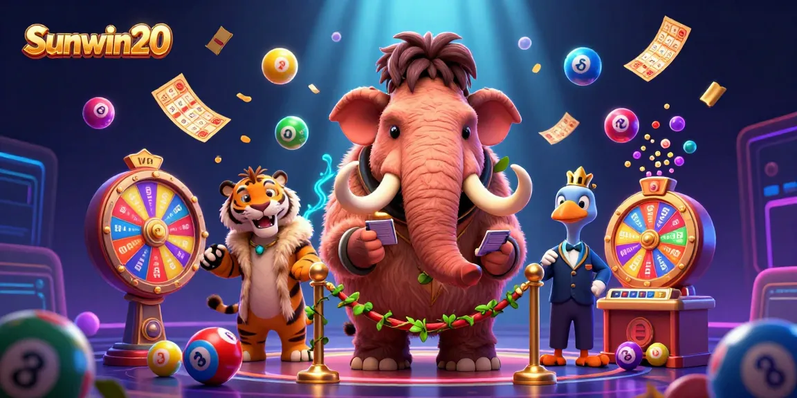 Engage with Sunwin20 as the woolly mammoth bouncer greets VIPs in a vibrant casino scene.